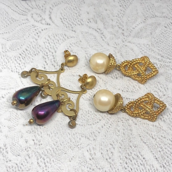 Bundle lot 2 faux pearl baroque style statement glam earrings - Picture 2 of 7
